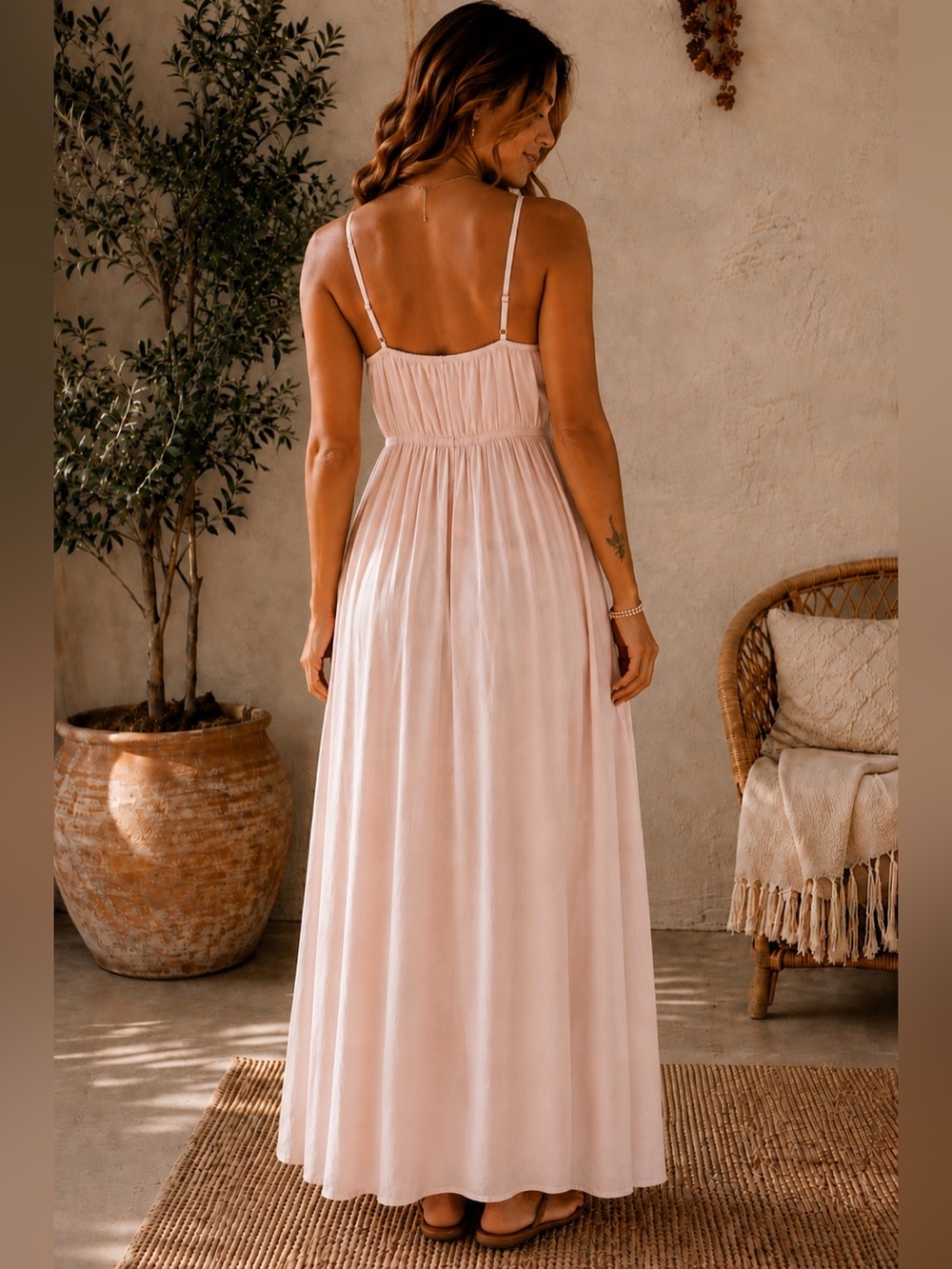Charlotte Russe Blush Pink Lace Maxi Dress Boho Romantic Medium - Picture 2 of 8